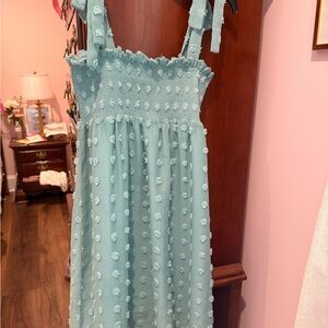 Girls' Light Aqua Textured Sundress with Tie Straps